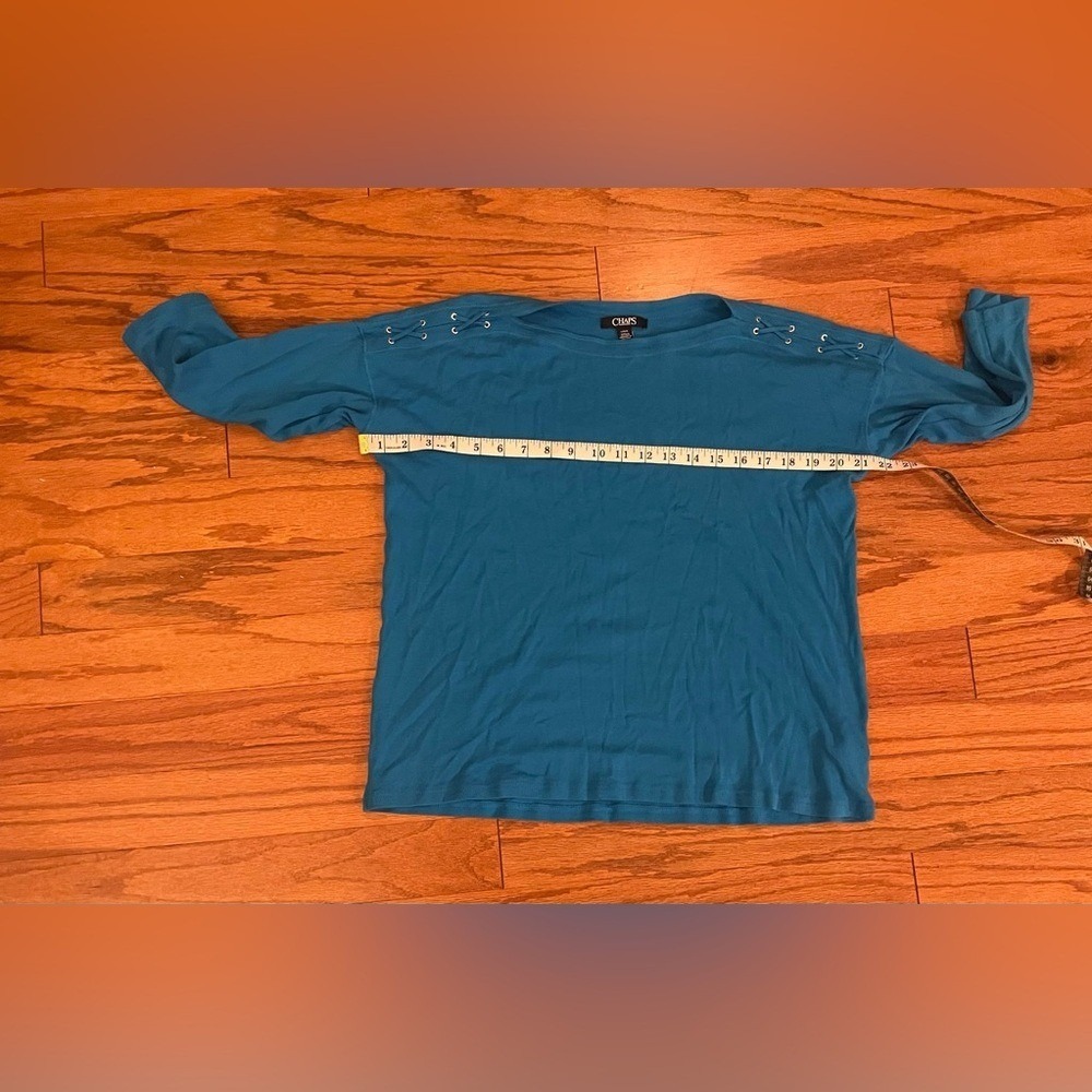 Chaps-โ Teal 3/4 Sleeve Women's Top Size L - Picture 5 of 8